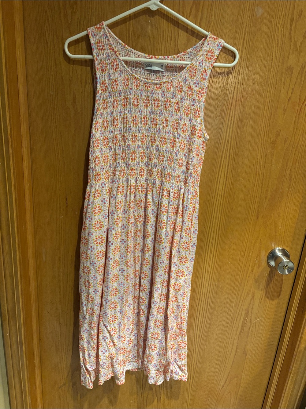 Croft & Barrow, smock midi sundress, orange/blue/red print, PS